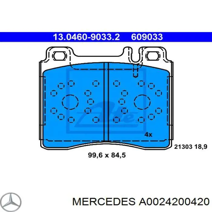 Купити A0024200420 Mercedes Колодки гальмівні передні, дискові