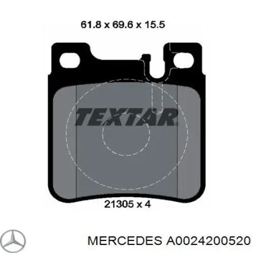 A0024200520 Mercedes колодки гальмові задні, дискові