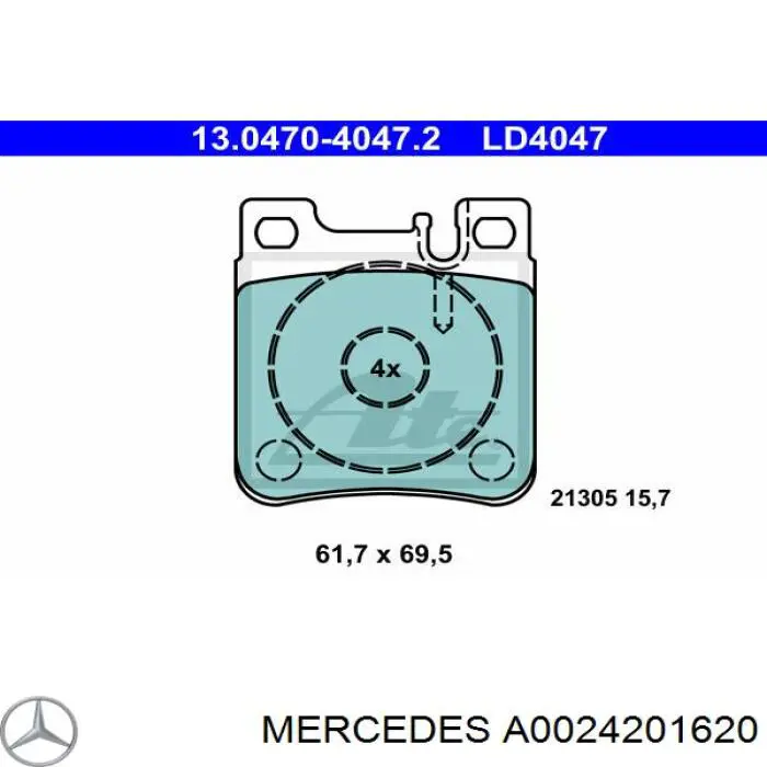 Колодки гальмові задні, дискові A0024201620 Mercedes