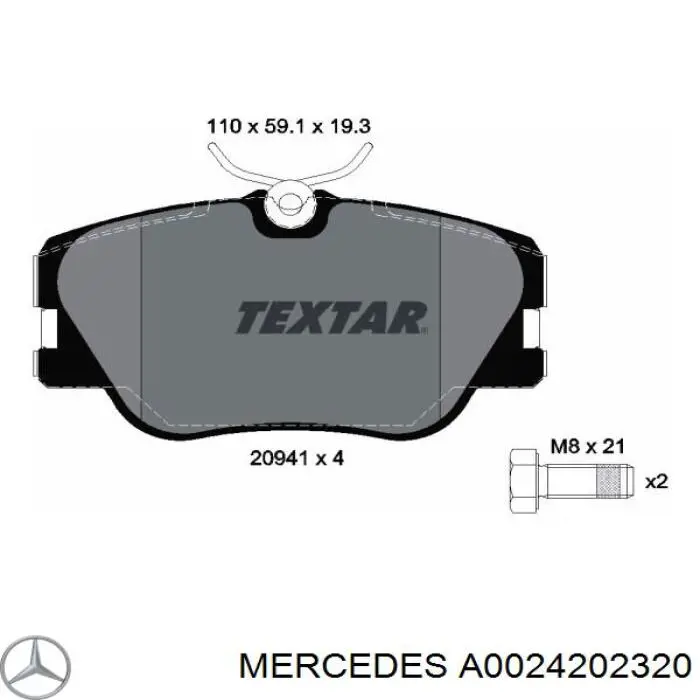 Купити A0024202320 Mercedes Колодки гальмівні передні, дискові