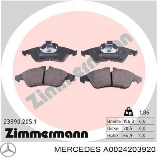 Гальмівні колодки Mercedes A0024203920 ціна, від 19.65 USD
