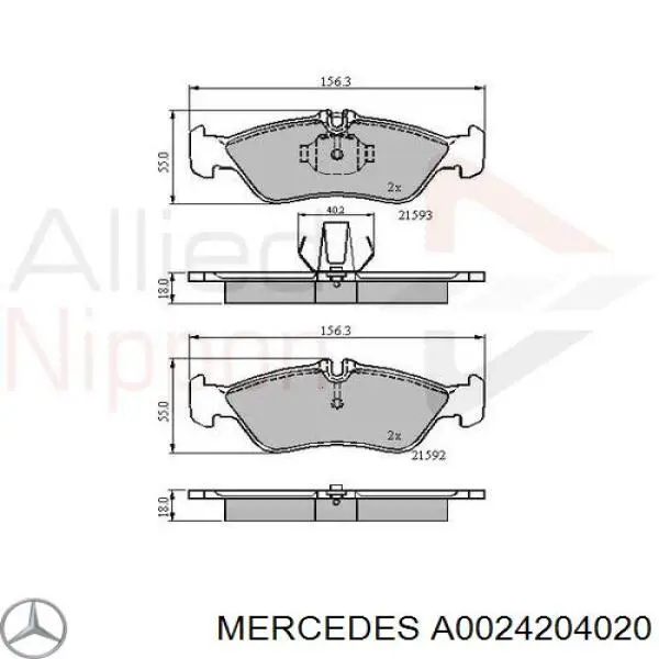 A0024204020 Mercedes Колодки гальмівні задні, дискові