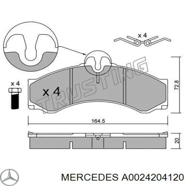 A0024204120 Mercedes колодки гальмівні передні, дискові