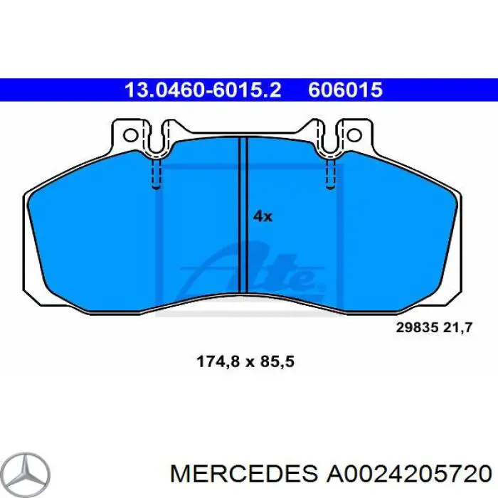 Колодки гальмові задні, дискові A0024205720 Mercedes