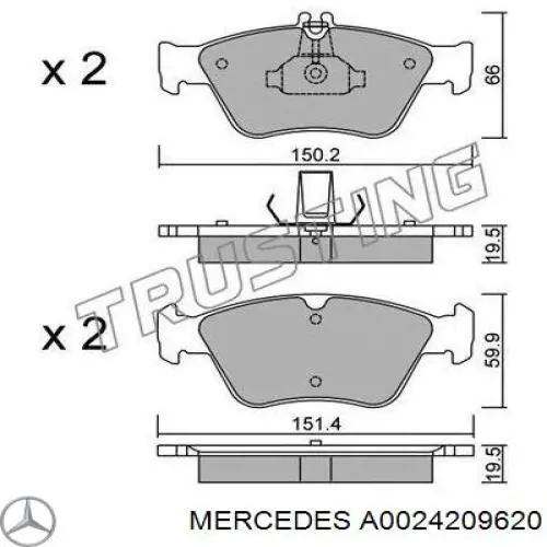 Гальмівні колодки Mercedes A0024209620 ціна, від 19.59 USD