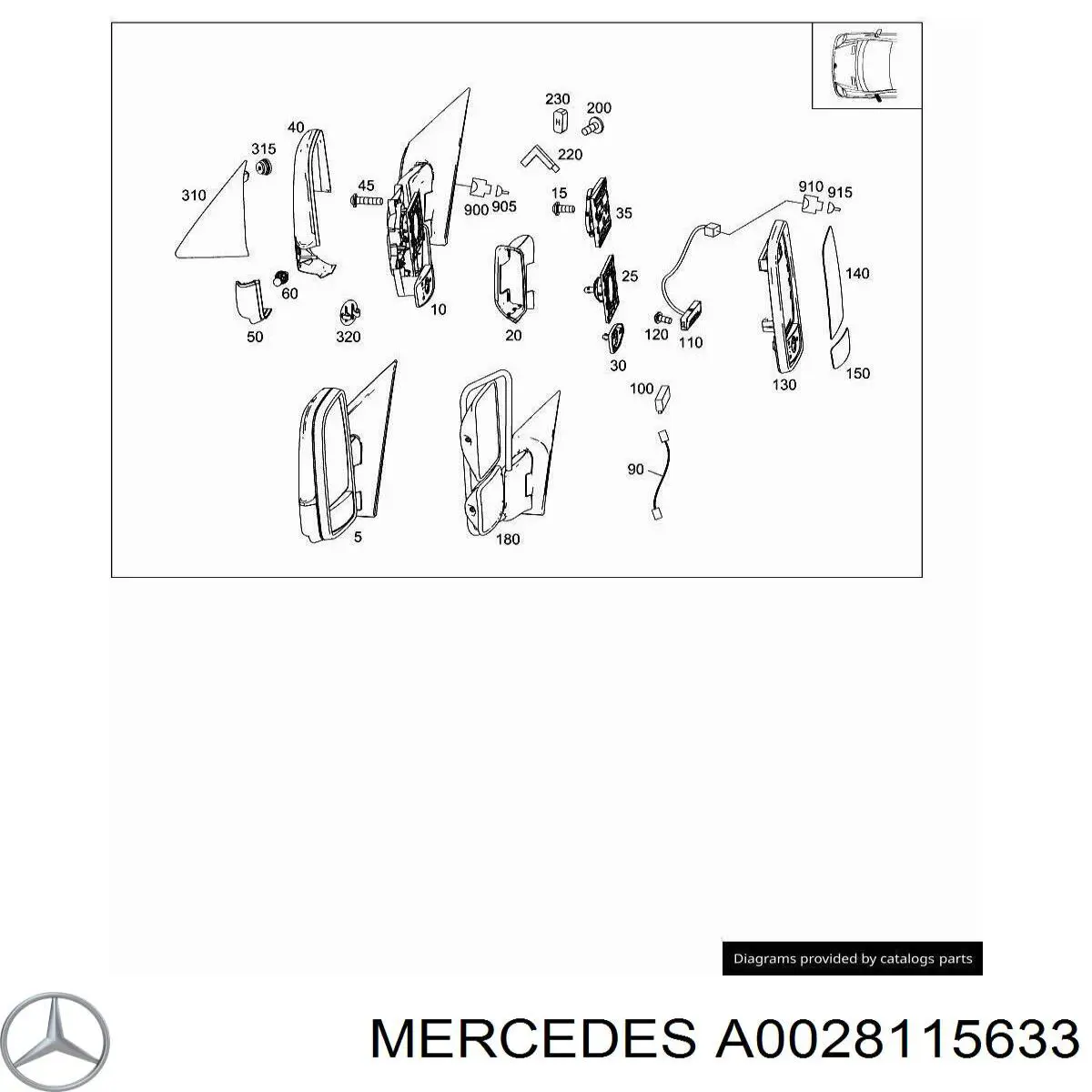 A0028115633 Mercedes Дзеркальний елемент лівого дзеркала заднього виду