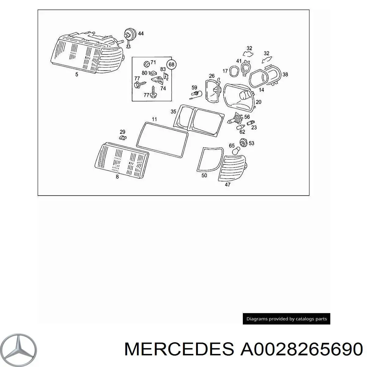 Скло фари лівої Mercedes A0028265690 ціна, від 12.63 USD