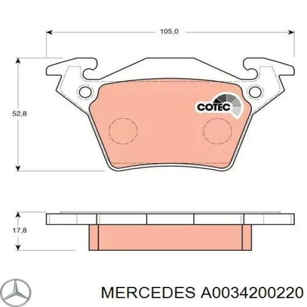 A0034200220 Mercedes колодки гальмові задні, дискові