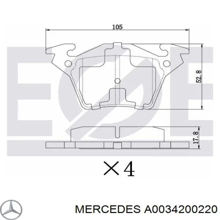 Купити A0034200220 Mercedes Задні колодки
