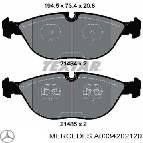 A0034202120 Mercedes колодки гальмівні передні, дискові