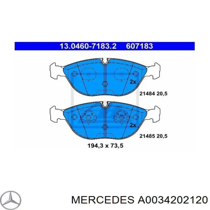 Купити A0034202120 Mercedes Колодки гальмівні передні, дискові