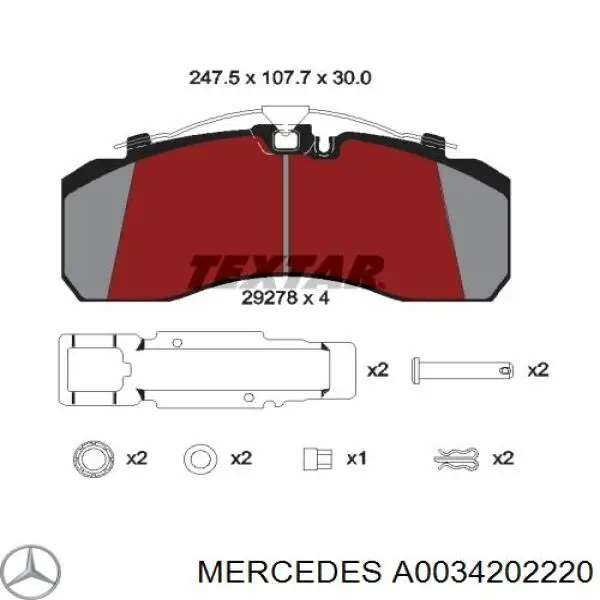 A0034202220 Mercedes колодки гальмівні передні, дискові