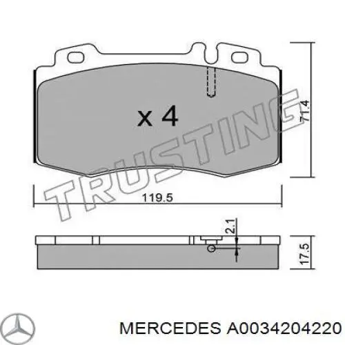 Гальмівні колодки Mercedes A0034204220 ціна, від 27.22 USD