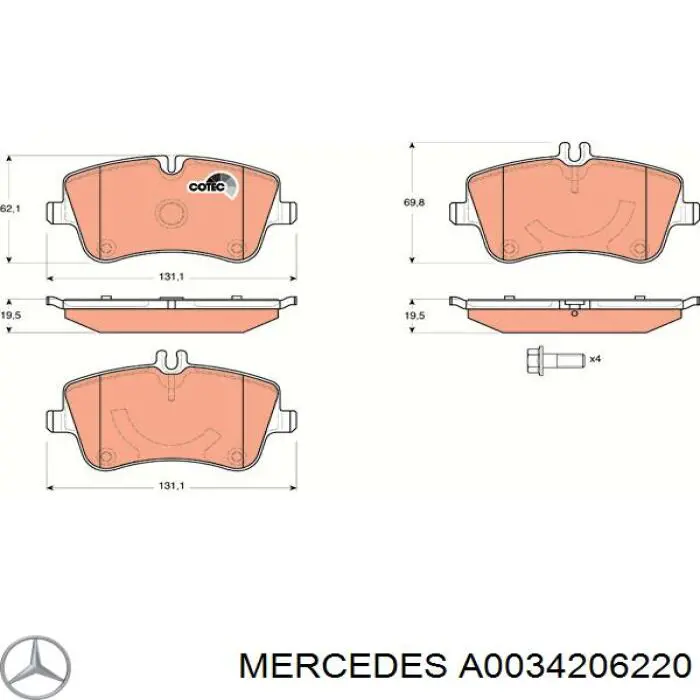 Задні гальмівні колодки Mercedes A0034206220 ціна, від 37.61 USD