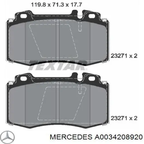 A0034208920 Mercedes колодки гальмівні передні, дискові