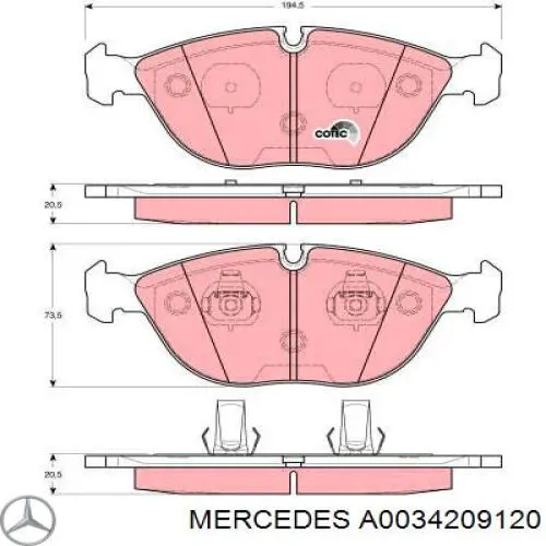 Купити A0034209120 Mercedes Колодки гальмівні передні, дискові