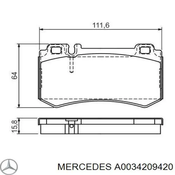 A0034209420 Mercedes колодки гальмові задні, дискові