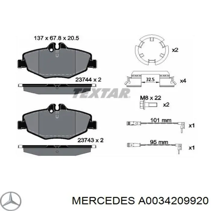 Гальмівні колодки Mercedes A0034209920 ціна, від 29.33 USD