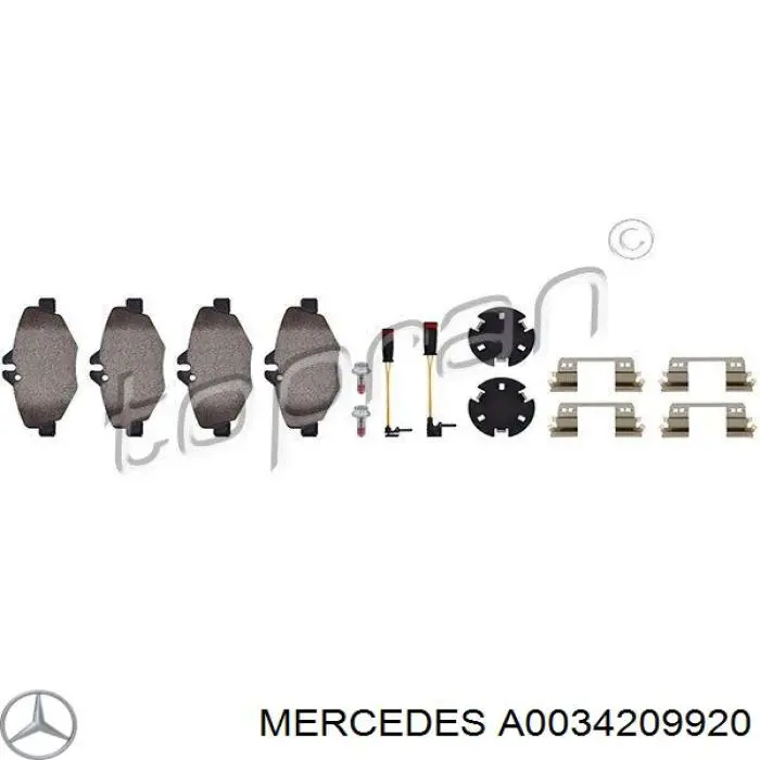 Купити A0034209920 Mercedes Колодки гальмівні передні, дискові