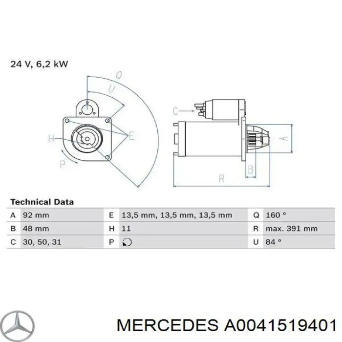 A0041519401 Mercedes стартер