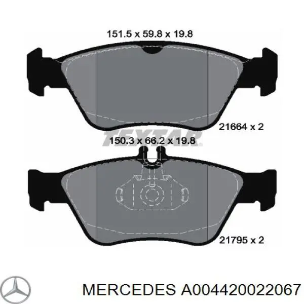 A004420022067 Mercedes колодки гальмівні передні, дискові
