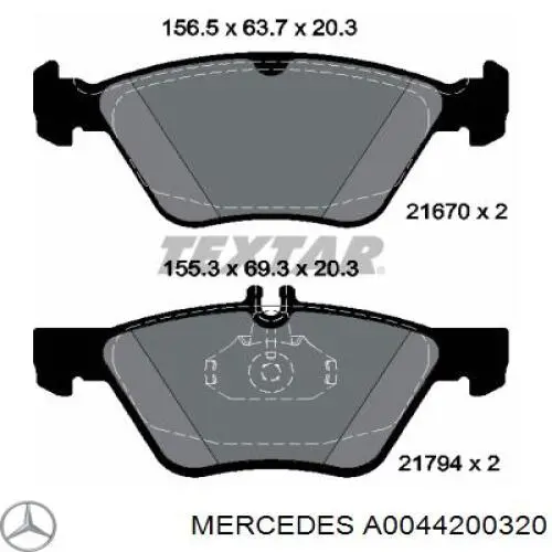 Гальмівні колодки Mercedes A0044200320 ціна, від 21.27 USD