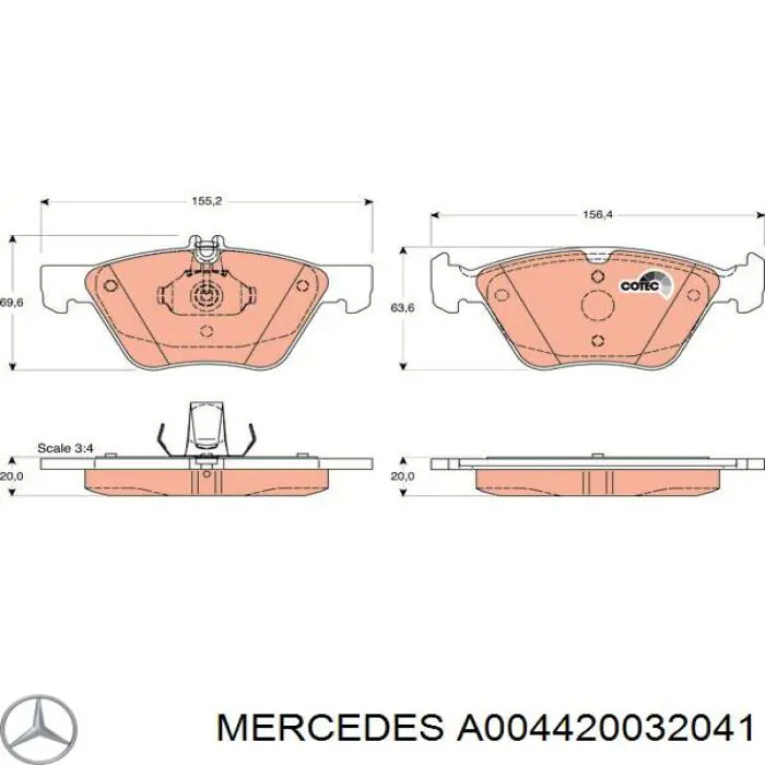 A004420032041 Mercedes Передні гальмівні колодки