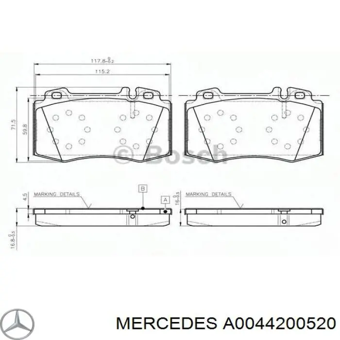 A0044200520 Mercedes колодки гальмівні передні, дискові