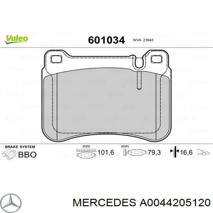 Купити A0044205120 Mercedes Колодки гальмівні передні, дискові