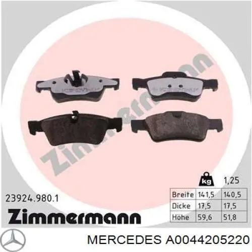 Купити A0044205220 Mercedes Задні колодки