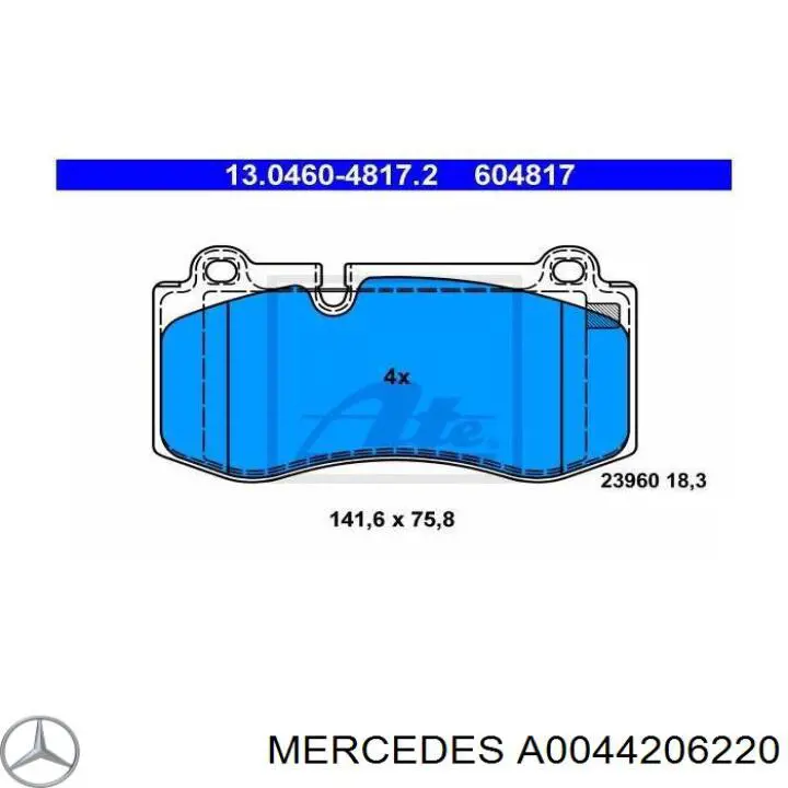 Купити A0044206220 Mercedes Колодки гальмівні передні, дискові