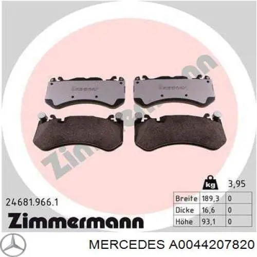 Задні гальмівні колодки A0044207820 Mercedes