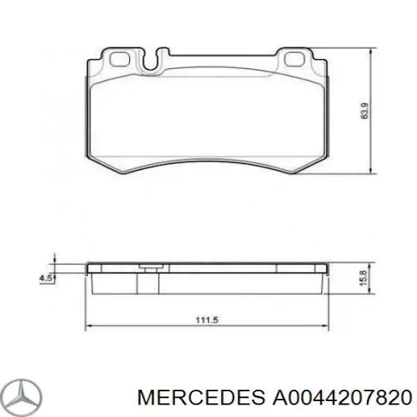 A0044207820 Mercedes Колодки гальмівні задні, дискові