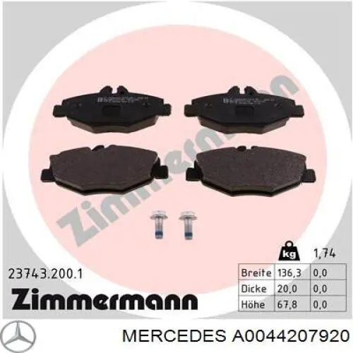 Передні тормозні колодки A0044207920 Mercedes