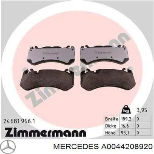 Гальмівні колодки Mercedes A0044208920 ціна, від 147.64 USD