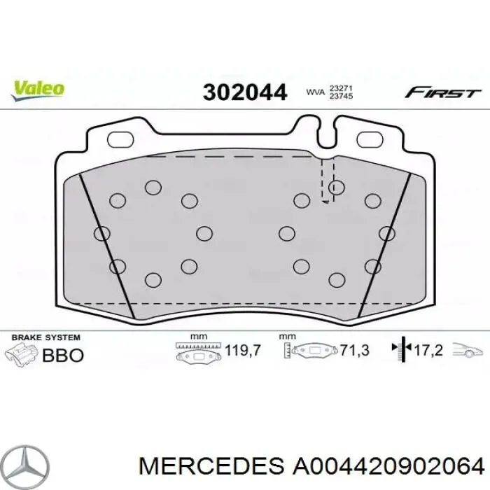 Купити A004420902064 Mercedes Колодки гальмівні передні, дискові
