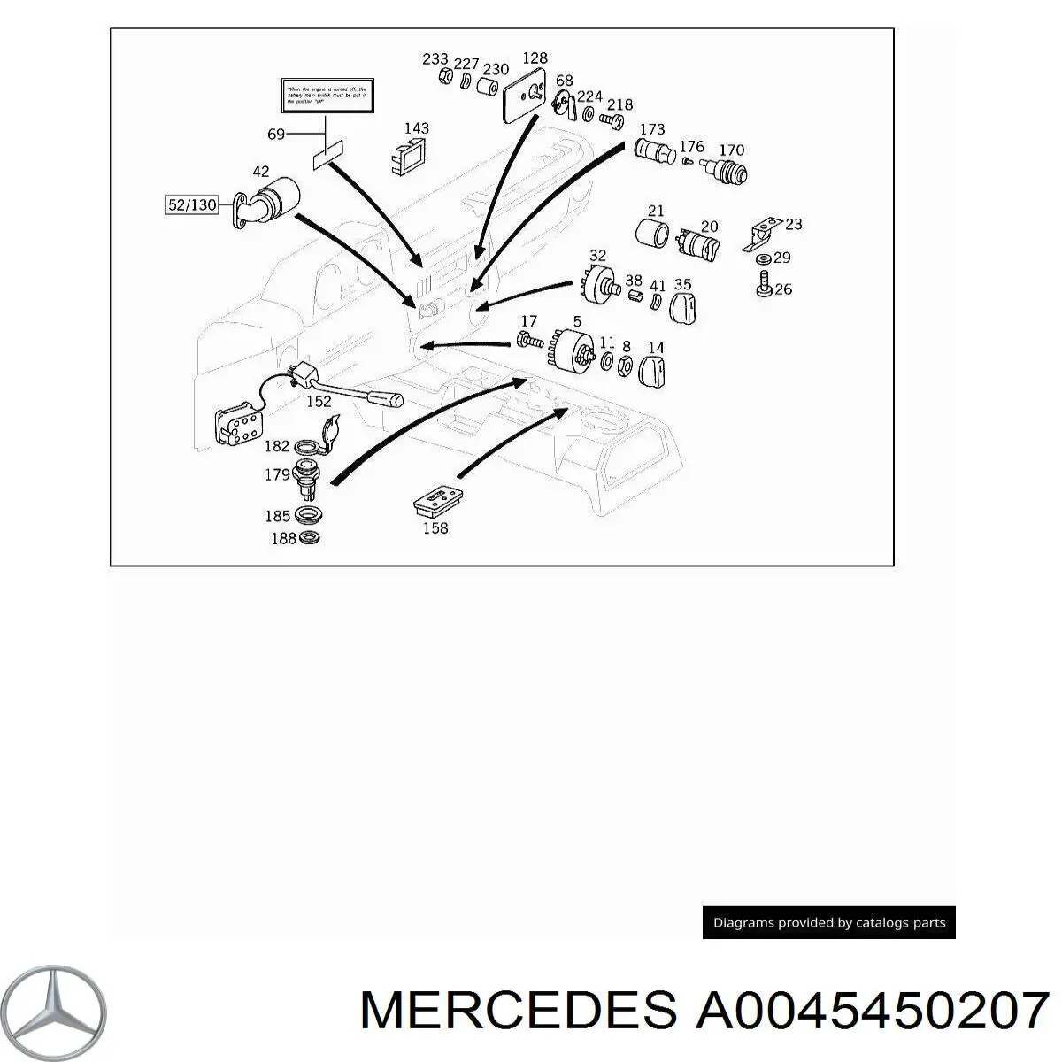 A0045450207 Mercedes кнопка вмикання двигуна склопідіймача передня права