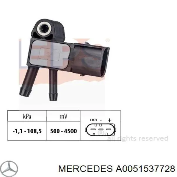 Датчик тиску вихлопних газів Mercedes A0051537728 ціна, від 21.39 USD