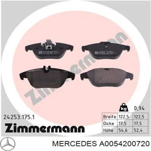 Задні гальмівні колодки A0054200720 Mercedes
