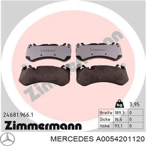 Передні тормозні колодки A0054201120 Mercedes