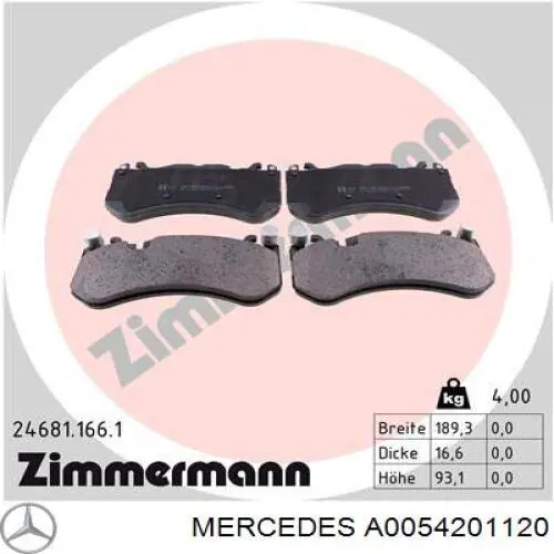Тормозні колодки Mercedes A0054201120