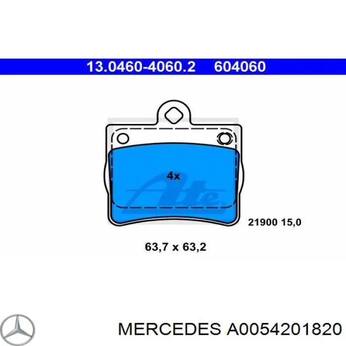 Колодки гальмові задні, дискові A0054201820 Mercedes