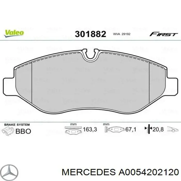 Купити A0054202120 Mercedes Колодки гальмівні передні, дискові
