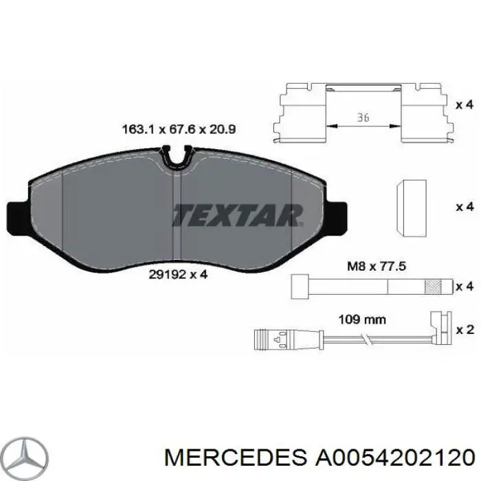 Передні тормозні колодки A0054202120 Mercedes