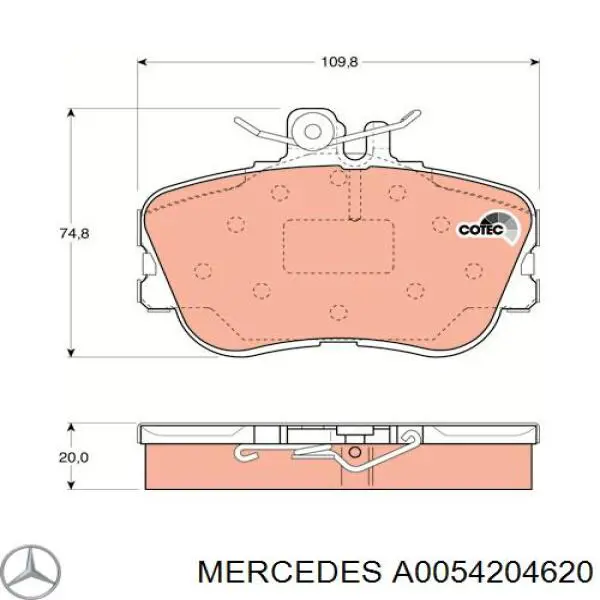 Купити A0054204620 Mercedes Колодки гальмівні передні, дискові