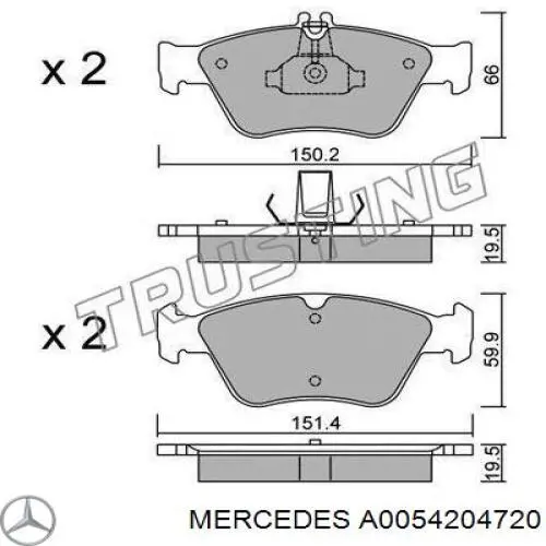 A0054204720 Mercedes колодки гальмівні передні, дискові