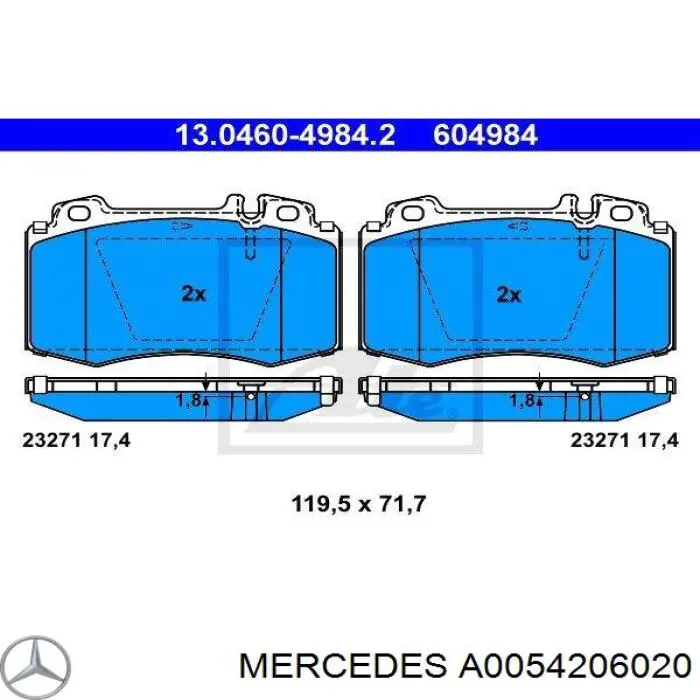 Гальмівні колодки Mercedes A0054206020 ціна, від 40.07 USD