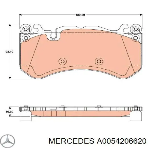 A0054206620 Mercedes колодки гальмівні передні, дискові