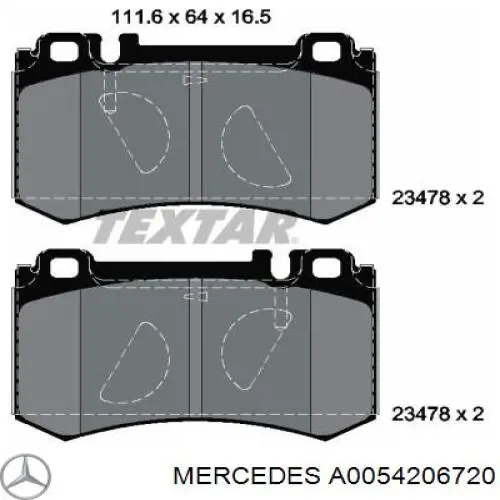 A0054206720 Mercedes колодки гальмові задні, дискові