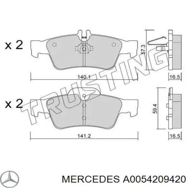 Задні дискові колодки Mercedes A0054209420